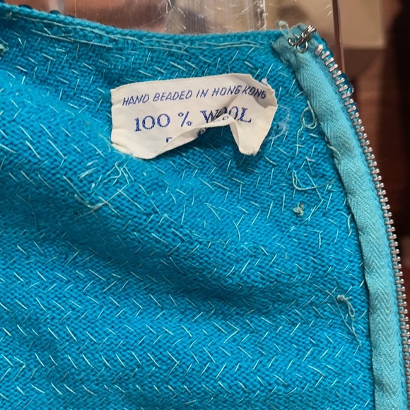 Turquoise Hand Beaded Wool Top from Japan - Picture 6 of 7